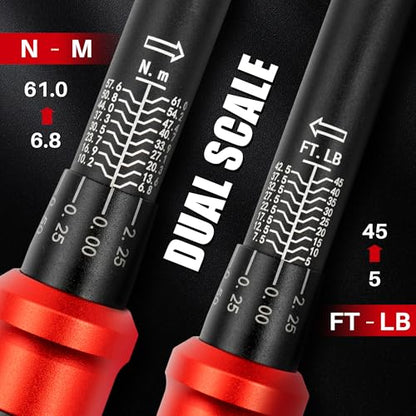 3/8-Inch Drive Click Torque Wrench-5-45Ft-Lb for Car Motorcycle DIY | Adjustable Inch Pound Torque Wrench(6.8-61Nm),72T Dual-Direction Dual Range,3% Precision for Bicycle,Small Engine,Electrical - size: 3/8"DR.5~45 FT-LB