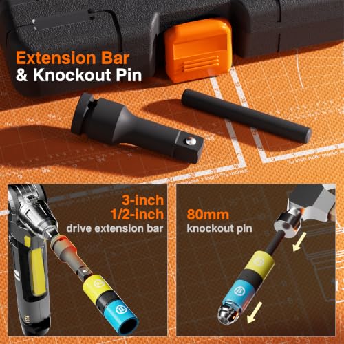 7PCS Half Size Lug Nut Flip Socket Set, 1/2" Drive Impact Sockets | Thin Wall Impact Deep Socket Kit 17/17.5-22/22.5mm, for Swollen & Damaged Lug Nuts, Metric, CR-MO Steel