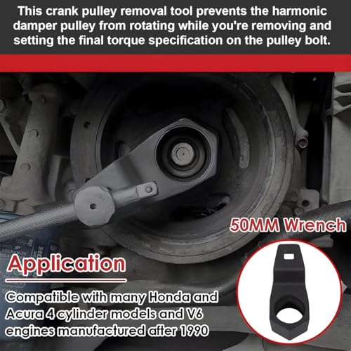 Car Crankshaft Pulley Removal Tool, 19mm Harmonic Balancer Socket & 50mm Crankshaft Crank Pulley Wrench Holder Tool Kit, Automotive Accessories, Compatible with A-cura Engines