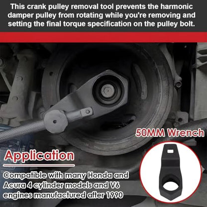 Car Crankshaft Pulley Removal Tool, 19mm Harmonic Balancer Socket & 50mm Crankshaft Crank Pulley Wrench Holder Tool Kit, Automotive Accessories, Compatible with A-cura Engines