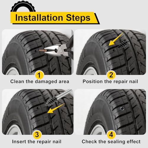 97PCS Tire Repair Rubber Nail Kit, 2 Sizes Spiral Screw-in Tire Plugs, Tire Screw Plugs with Screwdriver, Pliers, Gloves, Fast Self-Service Tool for Car, Truck,Motorcycle,Tractor Tire Puncture Repair - size: 97PCS