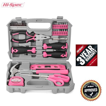 Hi-Spec Tool Kit, General Household Hand Tool Set with Toolbox Storage Case, All-in-One Compact Toolkit for DIY & Dorm Use, Pink | 38pc, everyday fixes made easier, organized portable storage, beginner-friendly selection, apartment and office tasks, tidy