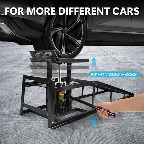 2PCS 5T Hydraulic Car Ramps, Heavy Duty Hydraulic Vehicle Ramps Lift Ramp, Portable Car Ramps for Oil Changes, Car Lifts for Home Garage, Vehicle Auto Garage Repair - color: Black