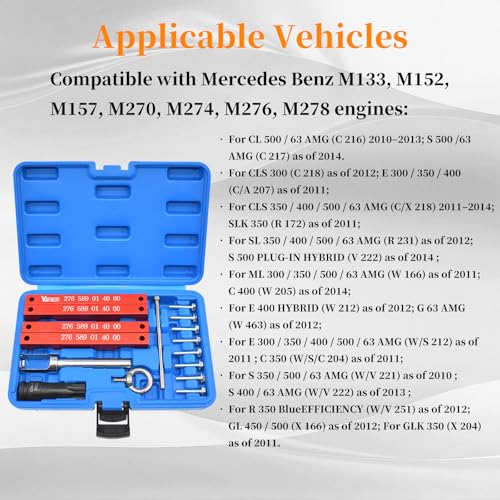 Engine Timing Tool Kit, Compatible with Mercedes Benz M157/M276/ M278, Camshaft Timing Tool with T100, Fuel Injector Puller, Rotary Rod, Fixing Screw, with Case and Gloves - size: for M157 M276 M278