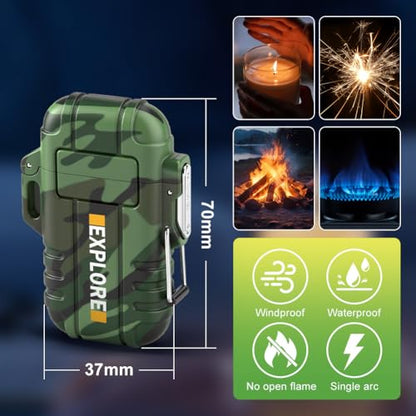 LcFun Electric Lighter USB C Rechargeable Plasma Lighter Windproof Flameless Arc Lighters, Waterproof Matches for Camping Hiking Hunting, Survival Tactical Gear Gifts for Men Fathers Husband - color: Camouflage, style: Arc lighter
