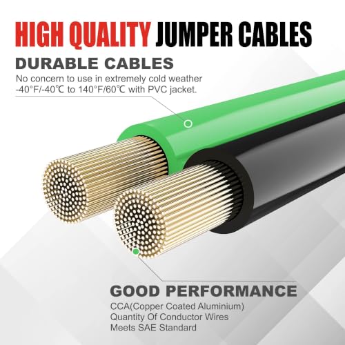 Heavy Duty Jumper Cables,6 Gauge 16 Feet Booster Cable with Reverse & Power Battery Tester,Smart Safety Protector Automotive Wire for Cars Trucks,Carry Bag,Safety Gloves,Iron Brush - size: Protector 6GA 16FT