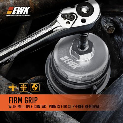 EWK 64mm Forged Aluminum Oil Filter Wrench with Drain Hose, Heavy-Duty Oil Change Tool for Toyota, Lexus, Scion 2.0L - 5.7L Cartridge Filters - style: Drain Tool Set