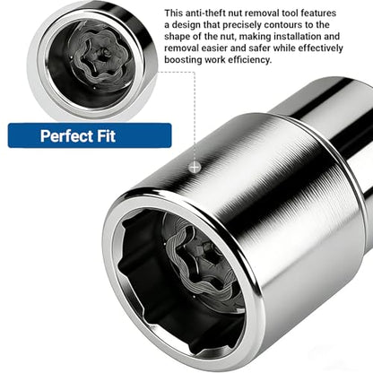 D-Wheel Locking Lug Nut Removal Tool Key, Professional Anti-Theft Lock Nut Remover Socket, Lost Wheel Lock Key Replacement for Tacoma, Camry, Corolla, Tundra, Automotive Tools