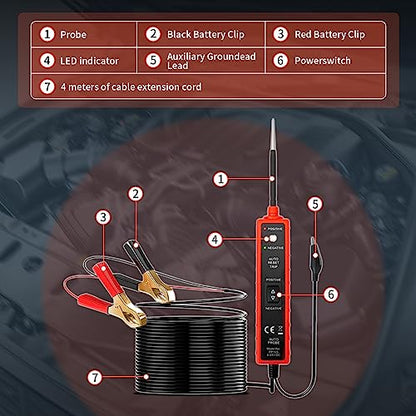 Power Short Circuit Probe Tester, 6V-24V LED Test Light, Short-Circuit Tracking Location and Buzzer Alarm, Automative Circuit Tester with Polarity & Continuity Test Function
