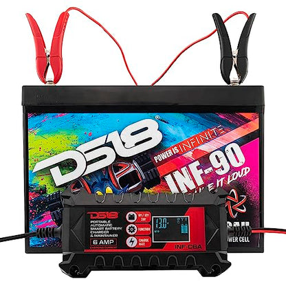 DS18 INF-C6A 6V/12V Car Battery Charger, Portable Automatic Smart Lithium and AGM Battery Trickle Charger & Maintainer 6A for Car Truck Motorcycle Lawn Mower Boat Marine Lead Acid Batteries