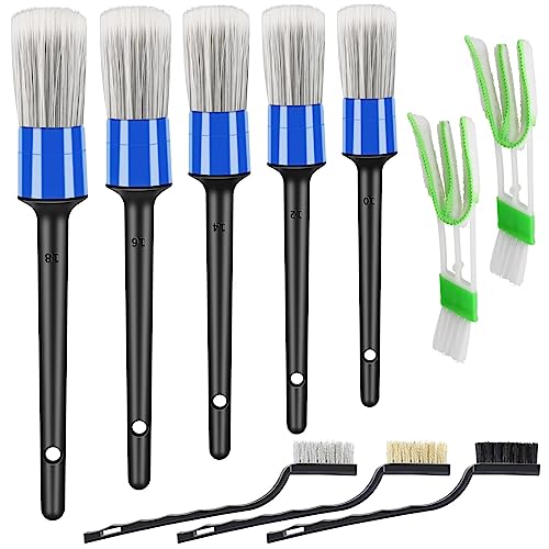 HMPLL 10pcs Car Detailing Kit, Premium Detailing Brush Set Includes 5 Soft Car Detailing Brushes, 3 Wire Brush, 2 Air Vent Brush for Cleaning Car Interior and Exterior Detailing, Blue - color: Blue and White