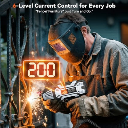Portable Handheld Welding Machine 110V: 200A IGBT Inverter ARC Welder Gun with Digital Display & 6-Level Current Control, Hot Start & Anti-Stick Fits for 3/32"-1/8" Stick Rod - style: MMA200