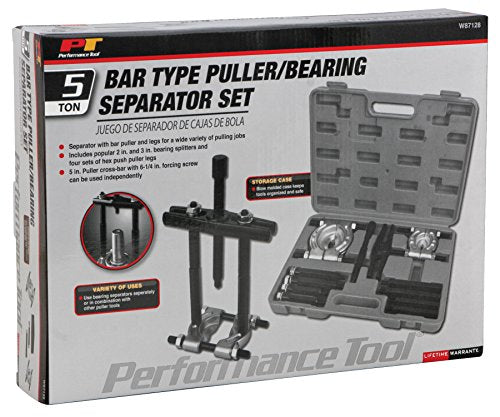 Performance Tool W87128 5-Ton Bearing Separator Kit with Bar Puller, 2-Inch and 3-Inch Splitters, Hex Push Puller Legs, and Storage Case for Pulling Jobs - style: 5 Tons Bar Puller Separator Set