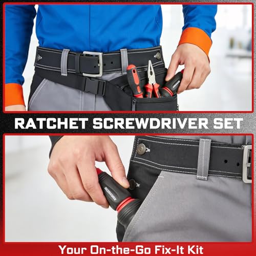Geinxurn 33Pieces Impact Magnetic Screwdriver Set Include Stubby 2in1 Rachet Screwdriver Handle, Mini Ratchet Socket Wrench, Universal Socket,Bit Holder and Square Adapter for Repair & Outdoor Work - style: 33pcs