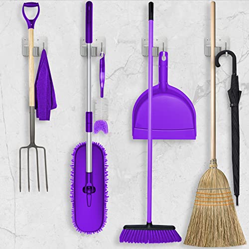 Broom Holder Wall Mount Screw Drilling, Sturdy Heavy Duty Stainless Steel Mop Gripper Rack Perforated, Perfect for Laundry Room Organizer, Fit with Laundry Kitchen Garage Garden Storage System | Drill-Mounted Gripper Rack Holds Brooms, Mops and Garden Too