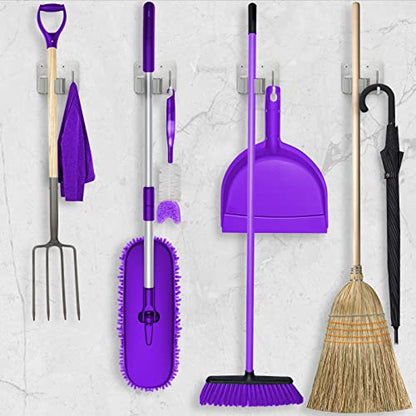 Broom Holder Wall Mount Screw Drilling, Sturdy Heavy Duty Stainless Steel Mop Gripper Rack Perforated, Perfect for Laundry Room Organizer, Fit with Laundry Kitchen Garage Garden Storage System | Drill-Mounted Gripper Rack Holds Brooms, Mops and Garden Too