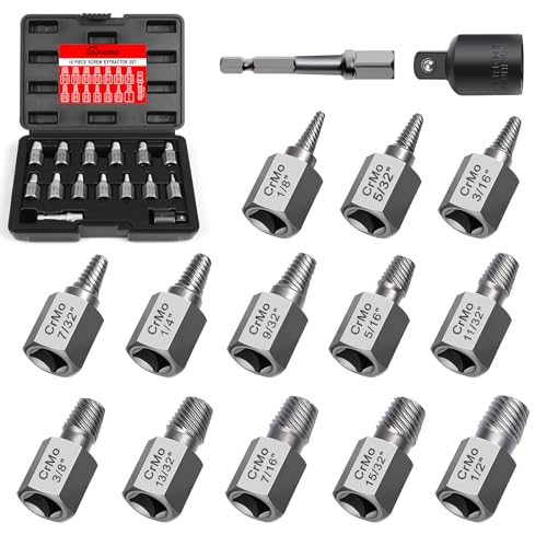 15 Pieces Screw Extractor Set, Easy Out Bolt Extractor Kit, 3/8" Inch Drive Hex Head Multi-Spline Bolt Remover Kit Tool for Removing Stripped, Broken Rusted Bolts Screws - size: 15PCS