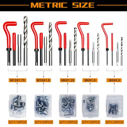 261Pcs Helicoil Thread Repair Kit, Metric & SAE Rethreading Tool | Multi-Size Kit with HSS Drill Bits Inserts Taps Break Off Tools for Automotive Engine, Spark Plug, Stud Bolt Repair