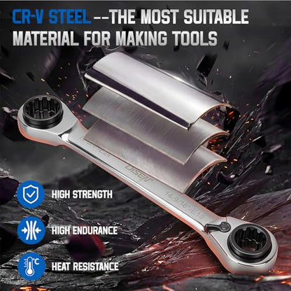 DISEN 39-in-1 Reversible Ratcheting Box Wrench Set Double Box End | E Torx E10-E24 & SAE 5/16"-3/4" & Metric 8-19mm With 4-in-1 Wrench CR-V Multifunctional Wrench Repair Tool Father's Gift