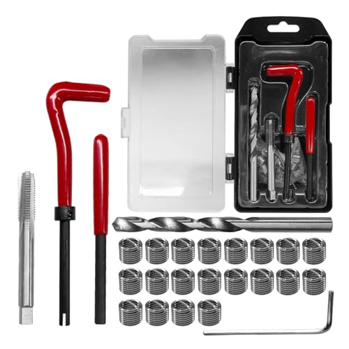 25PCS M8×1.25 Thread Repair Kit, Metric Helicoil Insert Set with HSS Drill Bit Tap and Break-Off Tool, Stainless Steel Rethreading Kit Compatible Hand Tool Set for Damaged Threads Auto Repair (M8) - size: M8