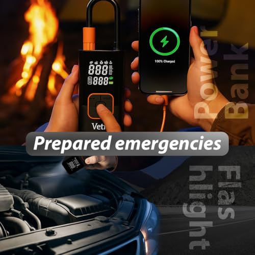 VT06 Portable Tire Inflator, 150 PSI Cordless Air Pump | Dual 2000mAh Battery, Rechargeable, Auto Shut-off, Digital Display, USB-C Out, Car Motorcycle Bike Balls