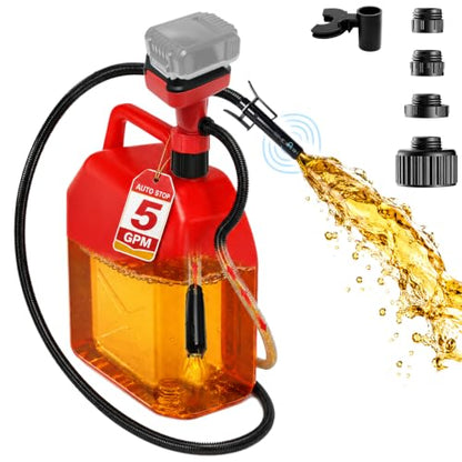 Fuel Transfer Pump for DeWalt 20V Battery, 5GPM Auto Stop Electric Diesel Kerosene Motor Oil Extractor Pump with 4 Size Gas Can Adapters, Drip Free Fuel Pump for Tractor Car Boat Generator Lawn Mower