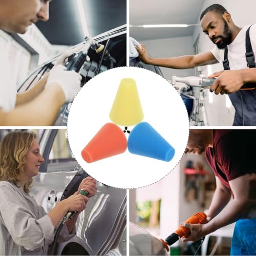 3pcs Car Wheel Polishing Sponge Cone Pads Yellow Drill Buffing Pads and Car Surface Buffing