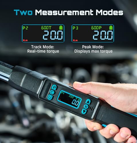 Seesii 3/8" Digital Torque Wrench, ±2% Accuracy, 0–220 N·m/0–162 ft-lbs, LCD Display, Real-Time & Peak Modes, Preset & Data Storage, Dual Alarm, Electric Torque Wrench for Bicycle, Car, Motorcycle