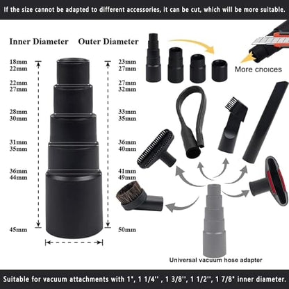10PCS Universal Vacuum Attachments Kit Wet Dry Plastic Vacuum Hose Adapter 1-1/4" Vacuum Cleaners Accessories with Horse Hair Brush Flexible Crevice Tool Adapter for Shop Vac Accessories