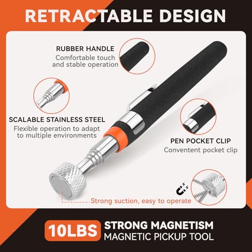 4 Pack Telescoping Magnet Pick-up Tool Set with Magnetic Parts Tray, Extendable Magnetic Pick Up Tools & Flexible Magnet Pickup Tool
