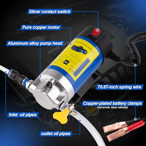 12V 100W Oil Extractor Pump, Engine Oil Extractor for Oil Change, Electric Fluid Transfer Pump, Fast Self-Priming Pump for Motor Oil, Gear Oil, and ATF, Fit Car, Mower, Boat, Motorcycle