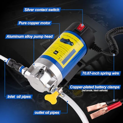 12V 100W Oil Extractor Pump, Engine Oil Extractor for Oil Change, Electric Fluid Transfer Pump, Fast Self-Priming Pump for Motor Oil, Gear Oil, and ATF, Fit Car, Mower, Boat, Motorcycle