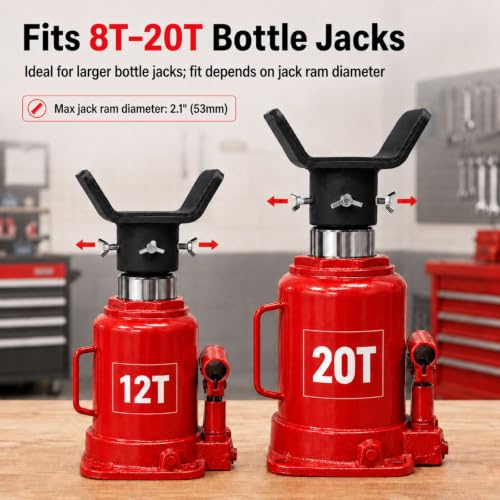 Bottle Jack Adapter with Triple-Lock, Fits 8-20 Ton Bottle Jacks up to 2.1" Ram Diameter, Heavy Duty 1/4" Steel Saddle for 3" to 5" Round Axle Tubes, for RVs, Trucks and Trailers - color: Black (10–20T)
