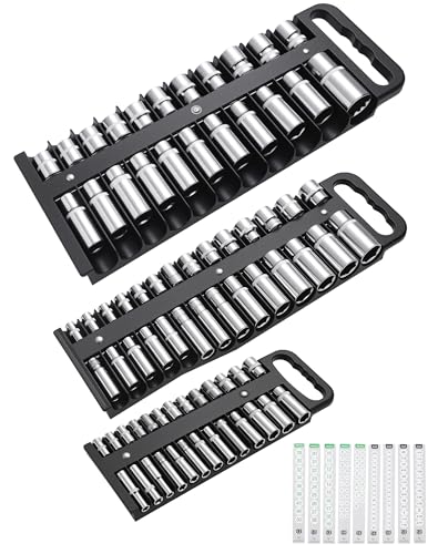 ALOANES Portable Magnetic Socket Organizer Tray Set, 3PC Heavy Duty Magnetic Socket Holder for Sockets Storage, Toolbox Socket Set Organizer Fit 1/4", 3/8" and 1/2" Drive, Sockets NOT Included(Black) - color: Black, size: 3PC