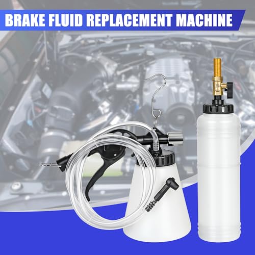 1L Capacity Pneumatic Brake Fluid Bleeder Extractor Tool Vacuum Brake Bleeder Kit Change Set with Adapters, Plugs and Hose | Apply to Car, Truck, Motorcycle, 90-120PSI