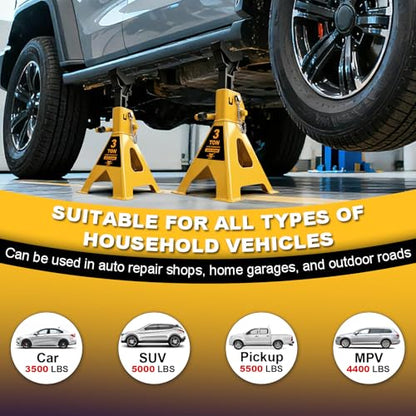 Jack Stands 3 Ton (6,600 LBs) with Double Pin Locking,Rubber Cover and Large Foot Base,12-17In Adjustable Height Heavy Duty Jack Stands,Lifting Car,SUV,MPV,Pickup Truck,ATV/UTV,1 Pair Yellow - color: yellow, size: 3Ton Load Capacity