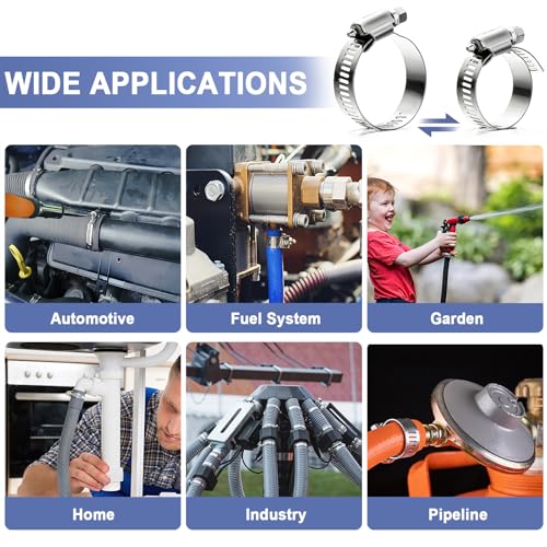 Hose Clamp Assortment- Vesmikit 180 PCS Stainless Steel Hose Clamps Kit 1/4"–2"(6-51mm) Worm Gear Clamps for Fuel Line, Plumbing, Automotive, Mechanical Applications, Pipe, Tube, Radiator, Garden - size: 1/4" - 2"