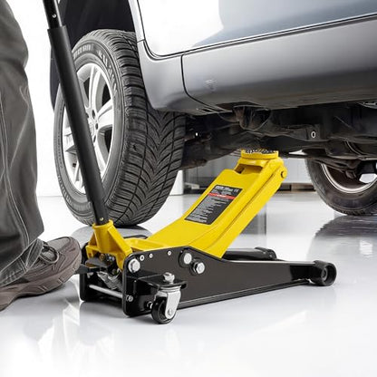 VEVOR Low Profile Floor Jack, 3 Ton (6614 lbs) Capacity, Steel Racing Floor Jack with Dual Pistons Quick Lift Pump & SUV Adapter, Hydraulic Trolley Car Lift for Sports Cars, Lifting Range 2.95"-19.7" - style: Steel