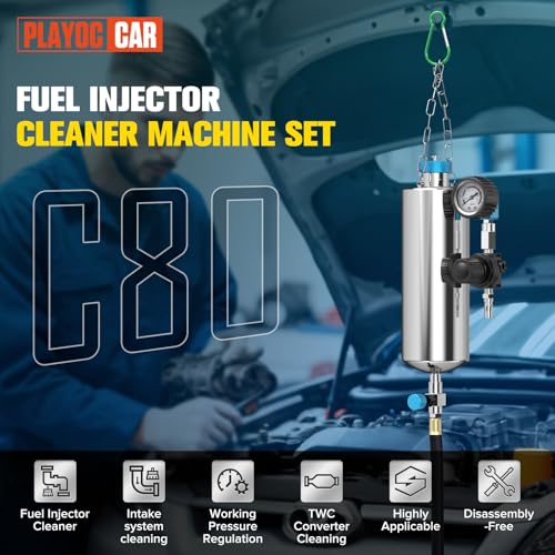 PLAYOCCAR Fuel Injector Cleaner Kit 1000ML 150PSI Non-Dismantling 21PC | For Gasoline Injector, Pressure Regulator & Intake System, 21-Piece Adapter Set, Efficient Fuel System Cleaning Tool