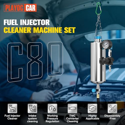 PLAYOCCAR Fuel Injector Cleaner Kit 1000ML 150PSI Non-Dismantling 21PC | For Gasoline Injector, Pressure Regulator & Intake System, 21-Piece Adapter Set, Efficient Fuel System Cleaning Tool