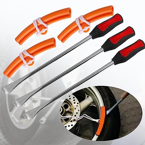 Tire Spoons Lever Motorcycle Dirt Bike Lawn Mower Tire Changing Tools with Bag 1x14.5 inch 2x11 inch Tire Irons 3X Rim Protectors,Valve Tool,Valve Cap - color: red+orange