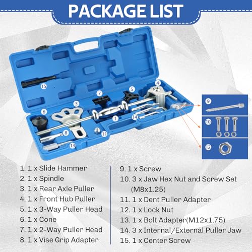 DASBET 19PCS Slide Hammer Puller Set Internal External Puller Hub Puller | 9-Way Dent Hub Gear Puller Remover Set, Wheel Hub Puller Dent Repair Kit