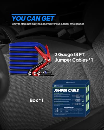 SAFEMATE 2 Gauge 18 feet Heavy Duty Jumper Cables - Automotive Booster Jumper Cables for Jump Starting Dead or Weak Batteries - size: 2 Gauge - 18 Ft
