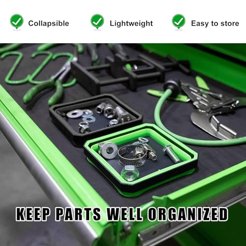 Yourkar Collapsible Magnetic Parts Tray, 4.5 Inch Foldable Magnetic Square Silicone Tray, Tool Tray Set with Double-Sided Magnetic Base for Screw Bolts Nuts Pins, Car Accessories (Black+Black, 2PCS) - color: Black+Black, 2PCS