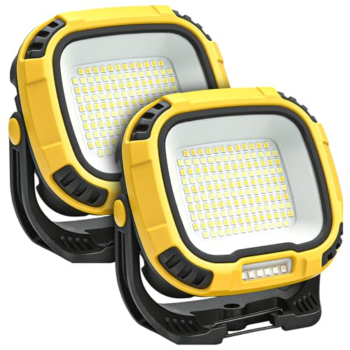 2Pack 6000mAh Rechargeable Work Light, 4000LM Magnetic Light | 136-LED Magnetic Work Light, Hook, IP65 Waterproof, 30H Runtime, Portable Shop Light, Car Repair, Outdoors, Emergency(Yellow) - color: Yellow, size: 2 Pack