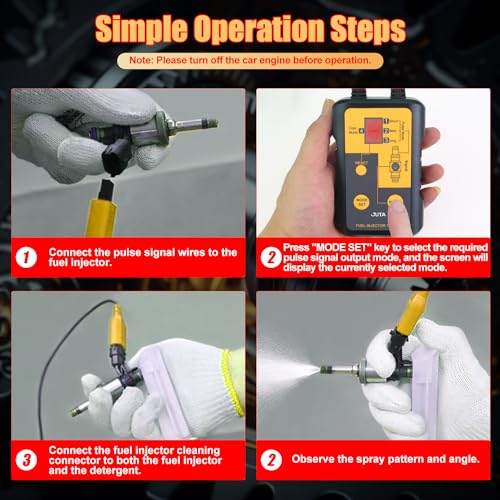 JUTA VT200 Fuel Injector Tester Cleaner Tool Fuel System Cleaner with 2 Size Cleaning Adapters for Gasoline Engines