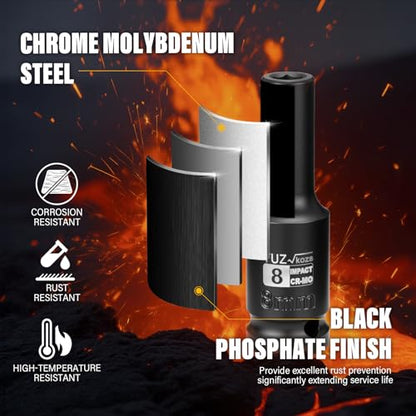 1/2 Inch Drive 8mm Deep Metric 6 Point CR-MO Impact Socket | Radius Corner Design,Square Chamfered Opening,Axle Nut Impact Grade Socket for Easy Removal - size: 1/2” Drive 8mm Deep, style: 1/2" Drive Deep Socket