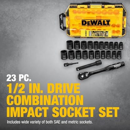 DEWALT Impact Socket Set with Ratchet, Metric/SAE, 1/2" Drive, 23-Piece Set with Case (DWMT74739)﻿ ﻿