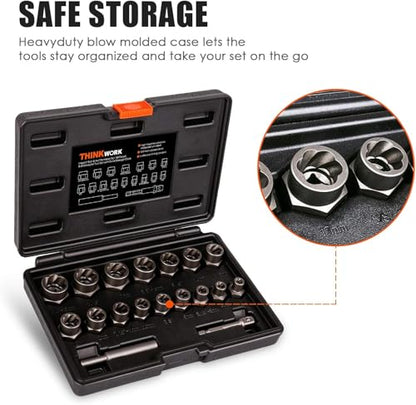 18-Piece Bolt Extractor Kit, 3/8" Drive Impact Bolt & Nut Remover Set | for Damaged, Rusted, Rounded-Off, Stripped Fasteners, 7-19mm, Cr-Mo Steel, Laser-Etched Marking, Socket Adapter, Storage Case - size: 18-Piece