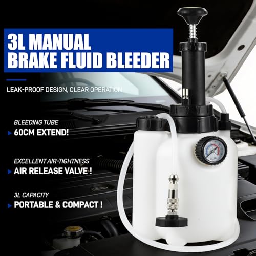 3L Brake Bleeder Kit with Pressure Pump, Brake Fluid Bleeder Kit | One-Person Operation, 1L Brake Bleeder Bottle and 4 Master Cylinder Adapters for European and American Vehicle - color: 3 L Manual Brake Bleeder Kit with 4 Adapter